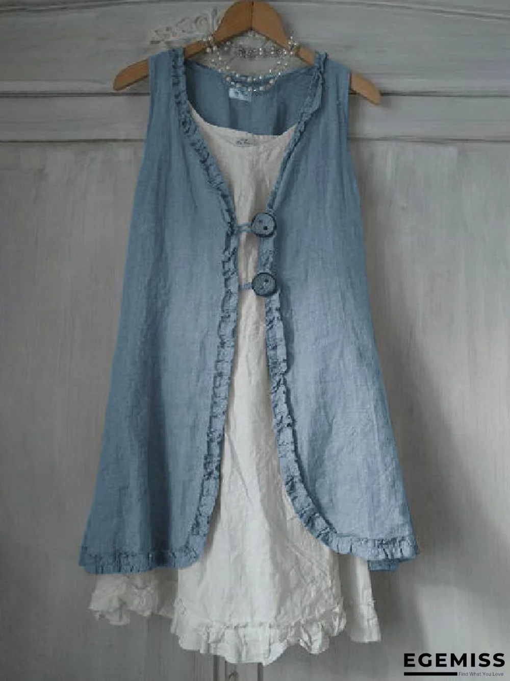 Buttoned Ruffled Sleeveless Linen Solid Shirts & Tops Linen | EGEMISS
