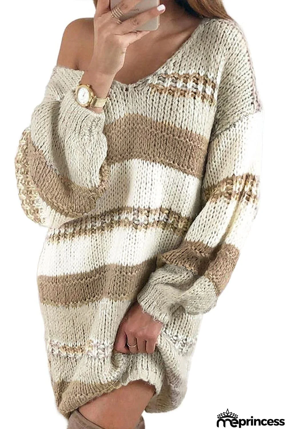 Multicolor Color Block Cable Knit Sweater Dress