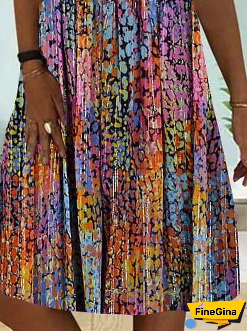 Women Colorful Sleeveless U-neck Printed Midi Dress