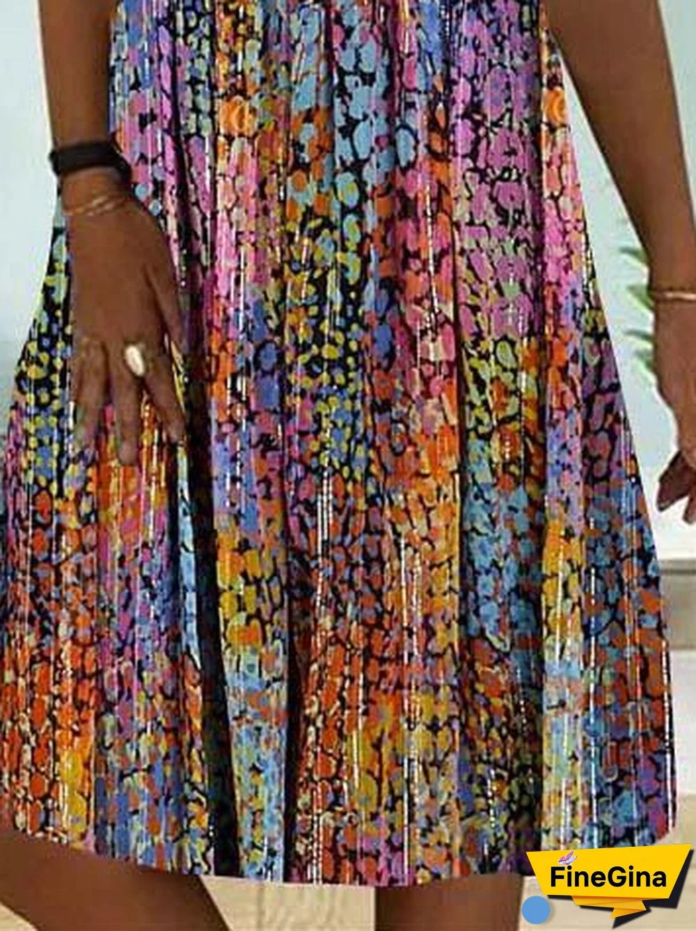 Women Colorful Sleeveless U-neck Printed Midi Dress