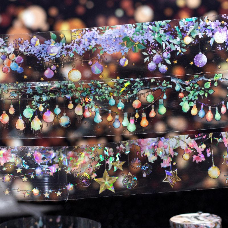 PET 테이프 - 40mm*200cm 로맨틱 스타 라이트 시리즈 빈티지 꽃 조명 스트립 풍경