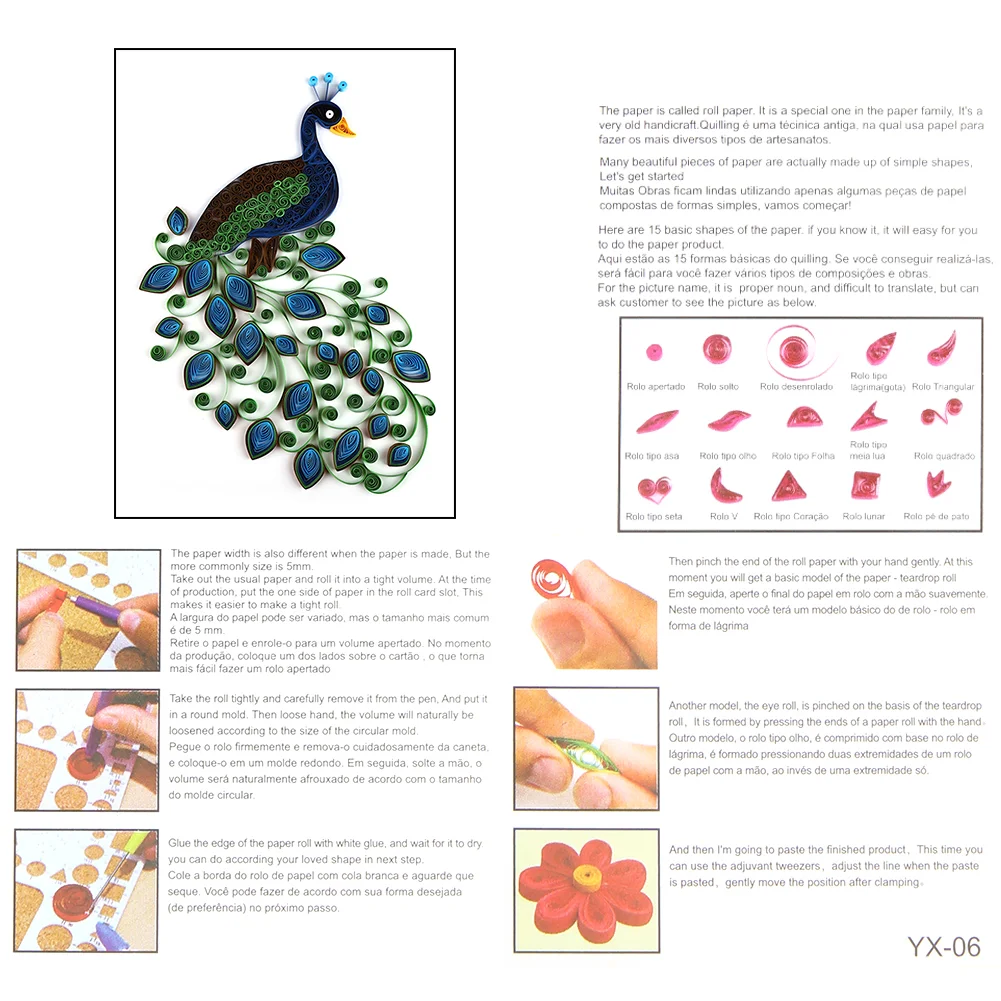 DIY Handmade Material Templates Tool Set Peafowl Quilling Paper Stripes