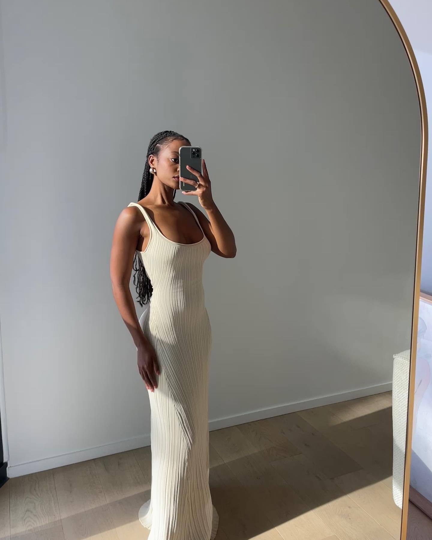 Ootddress Knit Ribbed Slim Maxi Dress Female Backless Scoop Neck Fashion Elegant Party Looks Long Dress Patchwork Knitwear Dress