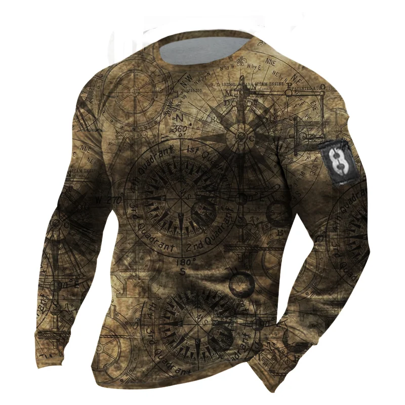 Men's outdoor nautical print tactical long-sleeved T-shirt / [viawink] /