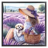 Girl And Puppy In Flower Field-11CT Stamped Cross Stitch 40*40cm/15.75*15.75in