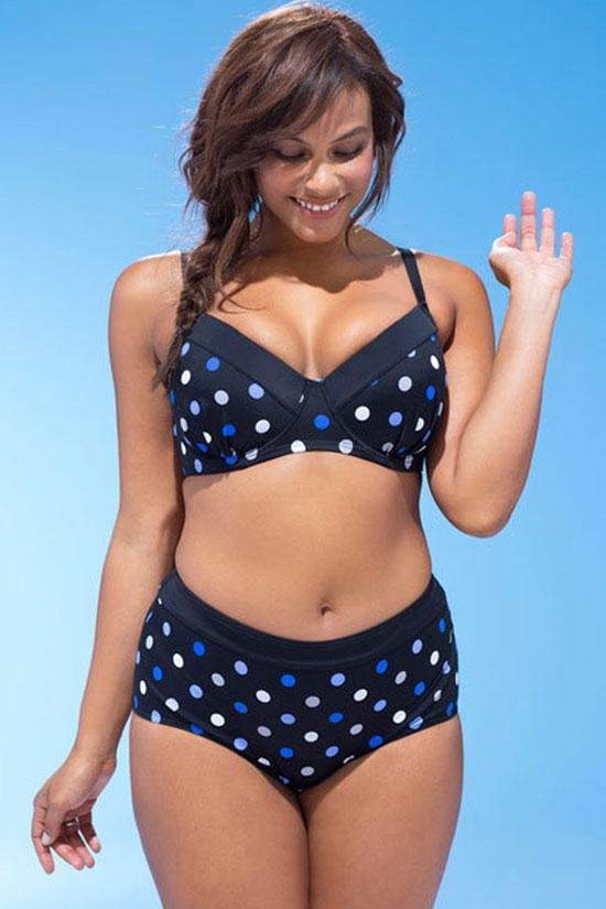Plus Size Polka Dots Push Up Bikini Swimsuit - Two Piece Set-elleschic