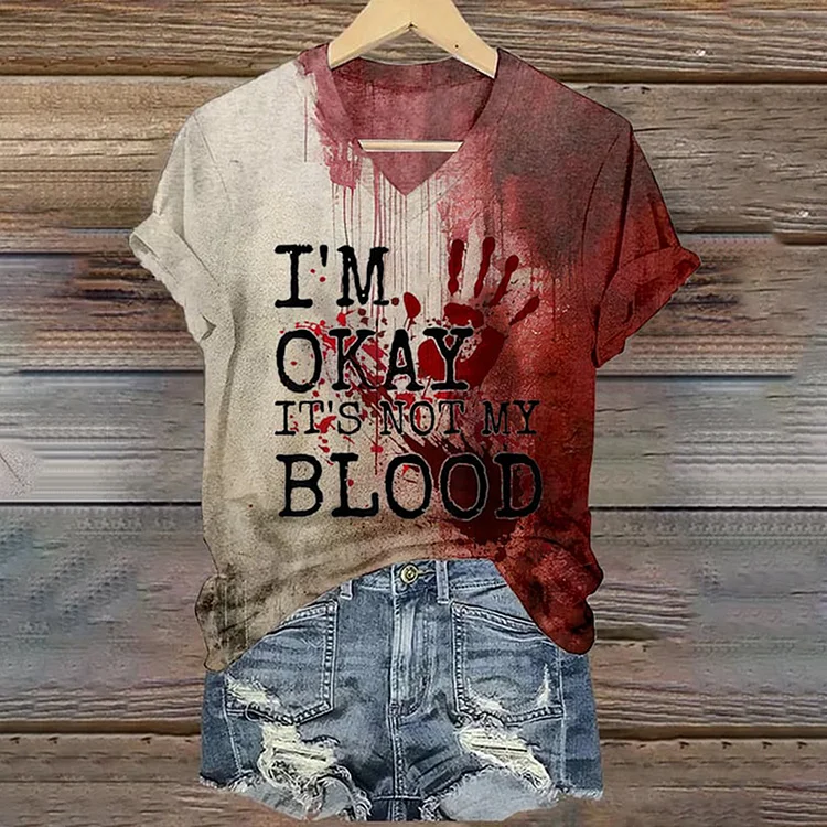 Comstylish Women's Halloween I'M Okay It's Not My Blood Print Casual T-Shirt