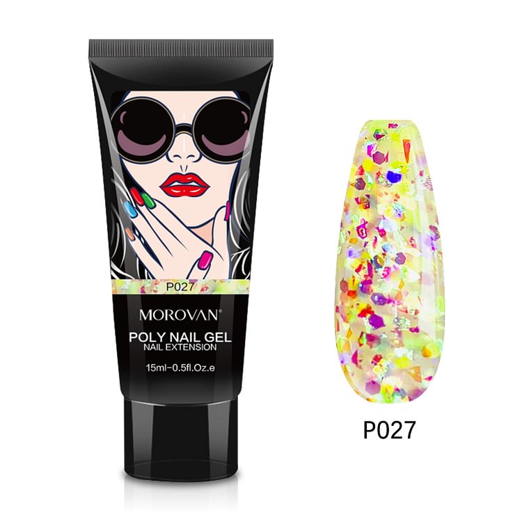Morovan Yellow/Multicolor Glitter Poly Nail Gel P027