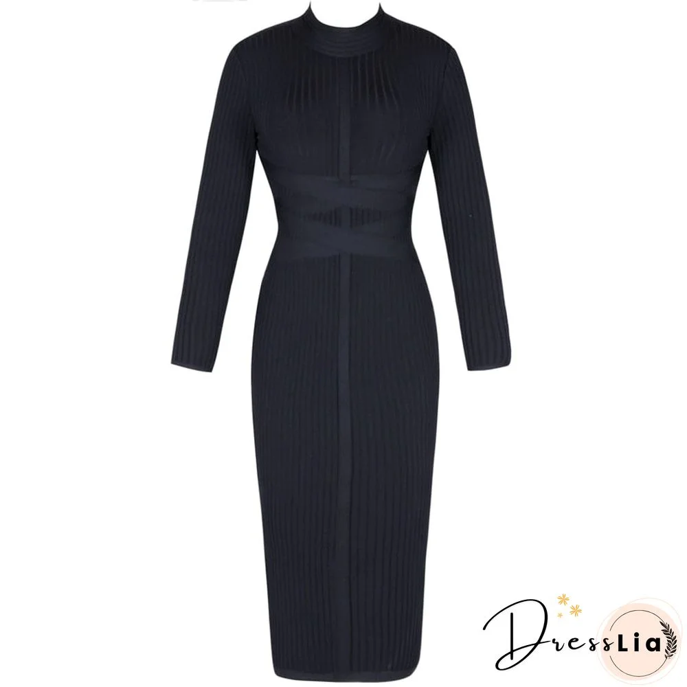Ocstrade Bodycon Dress Nude Turtleneck Rayon Long Sleeve Bandage Dress High Quality Ribbed Womens Midi Bandage Dress Sexy