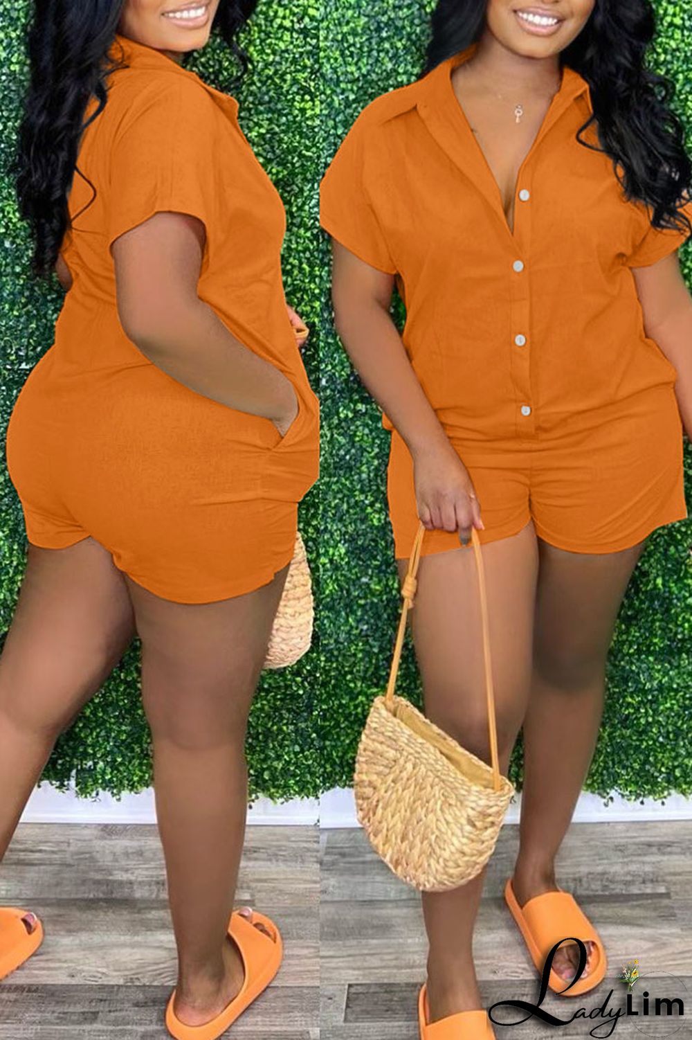 Earth Yellow Casual Solid Patchwork Buckle Turndown Collar Straight Jumpsuits