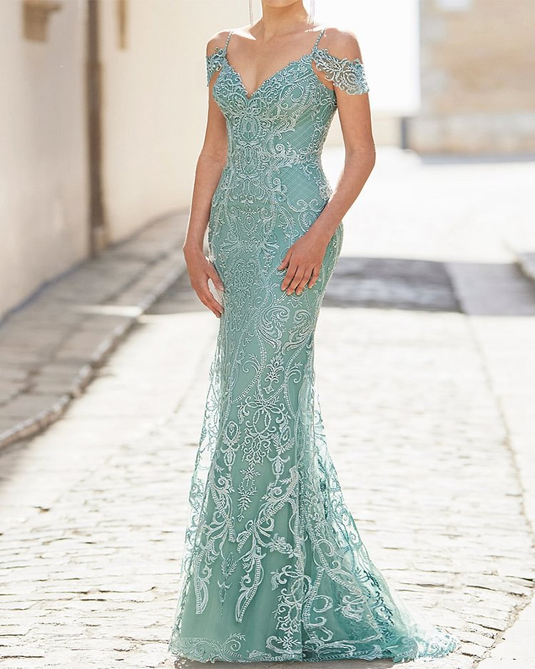 embroidered mesh maxi dress Gown