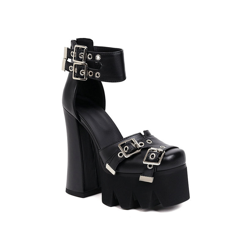 Metallic Buckle Ankle Straps Platform Sandals