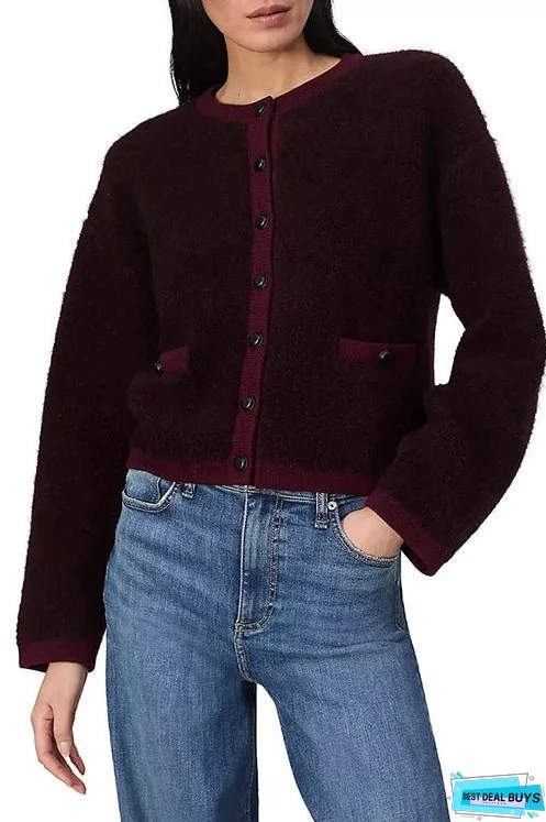 Crewneck Button Down Pocketed Fuzzy Cardigan