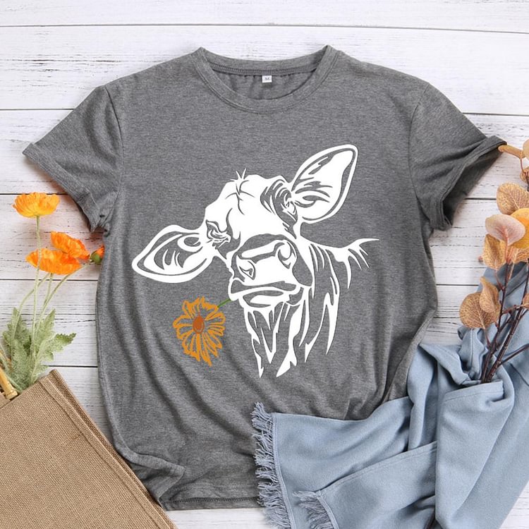 ANB - Cow with flowers Retro Tee -03952