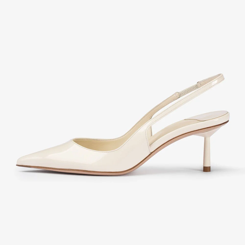 Fashion Ivory Closed Pointed Toe Slingback Slip On Pumps Heels