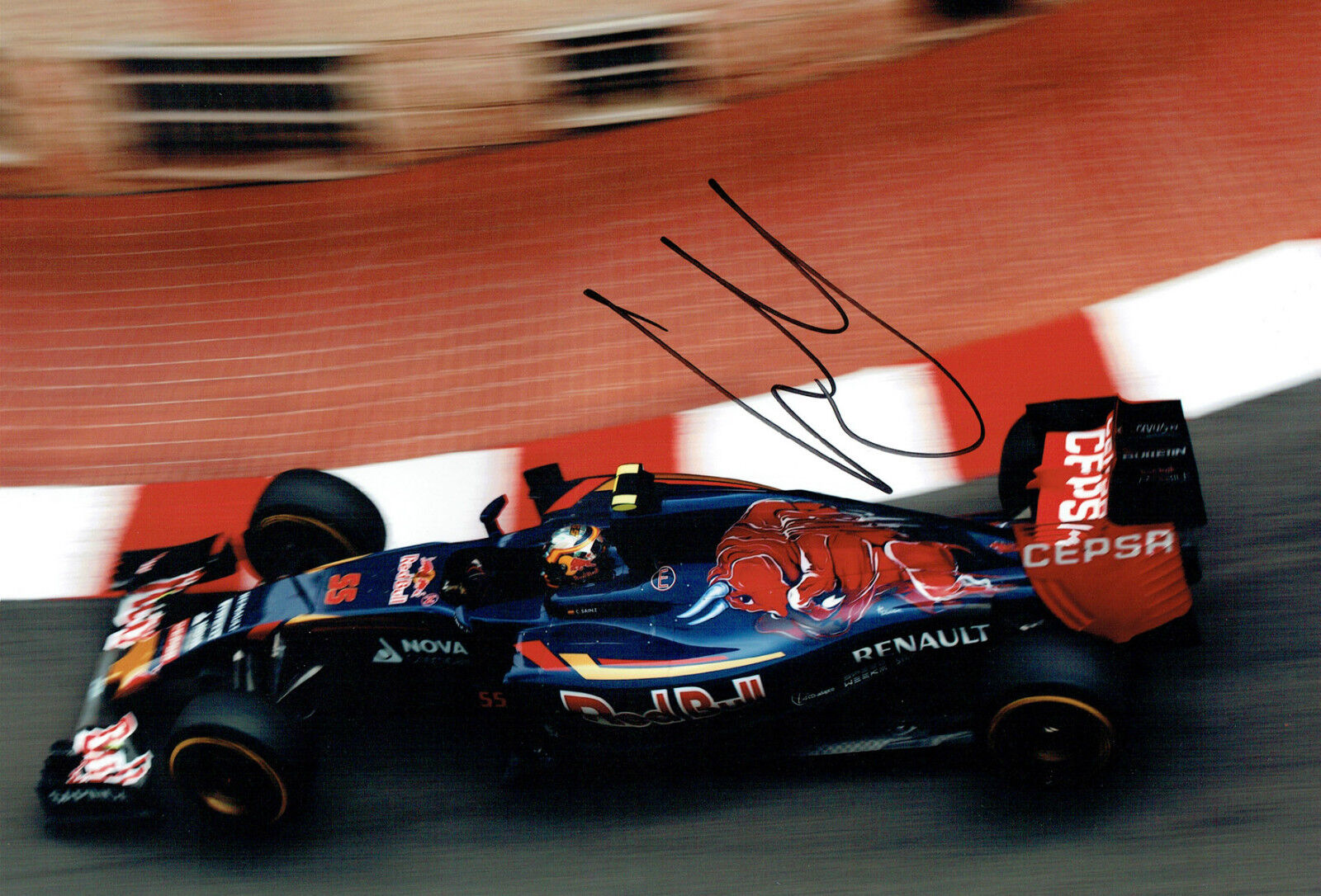 Carlos SAINZ Jr SIGNED TORO ROSSO F1 12x8 MONACO GP Photo Poster painting AFTAL COA Autograph