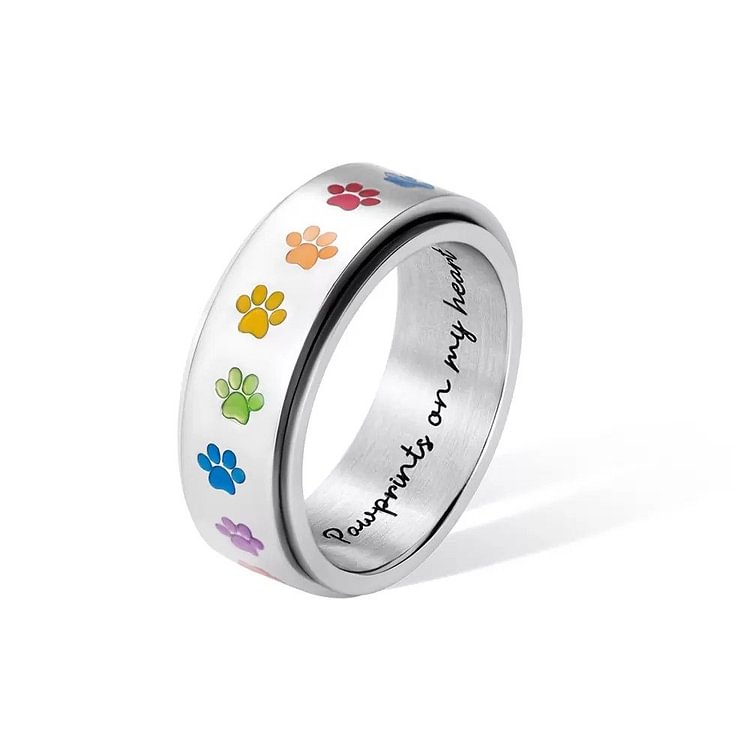 Custom Rainbow Paw Print Spinner Ring, Stainless Steel Pet Memorial Ring