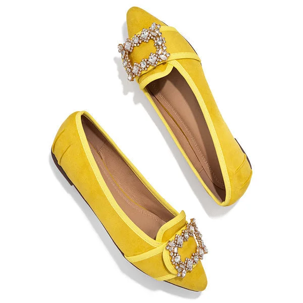 Pointed Toe Vanderpump Embellished Faux Suede Flats