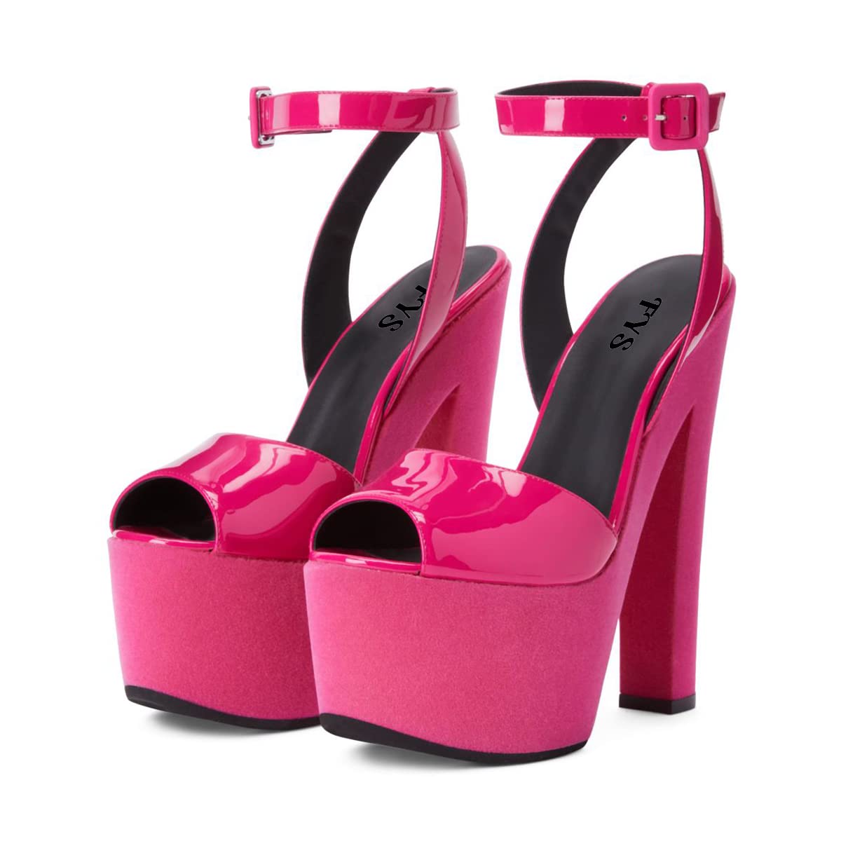 Peep Toe Chunky Heel Ankle Strap Hot Pink Sandals with Platform Nicepairs