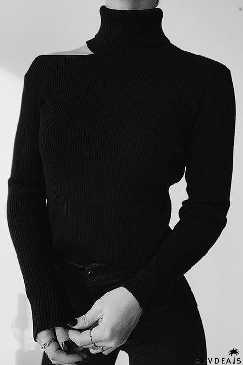 Cut Out High Collar Sweater