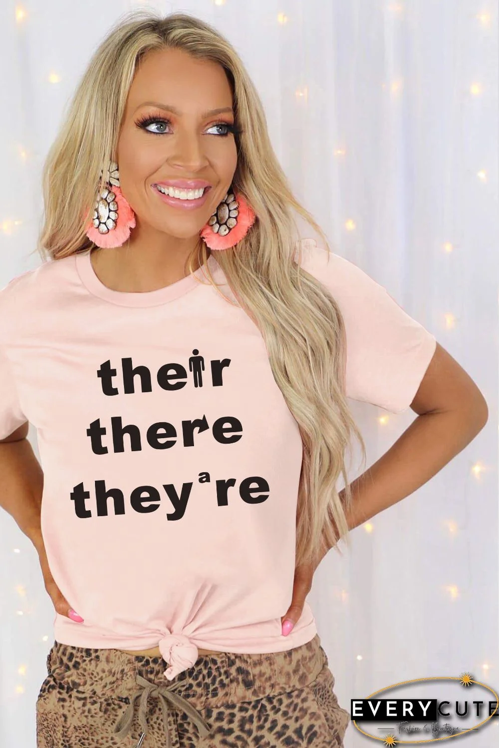 Pink Short Sleeve Letters Graphic T-shirt