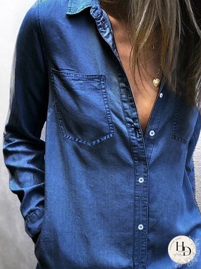 Dresses Pocket Long Sleeve Denim Shirt Dress for Women