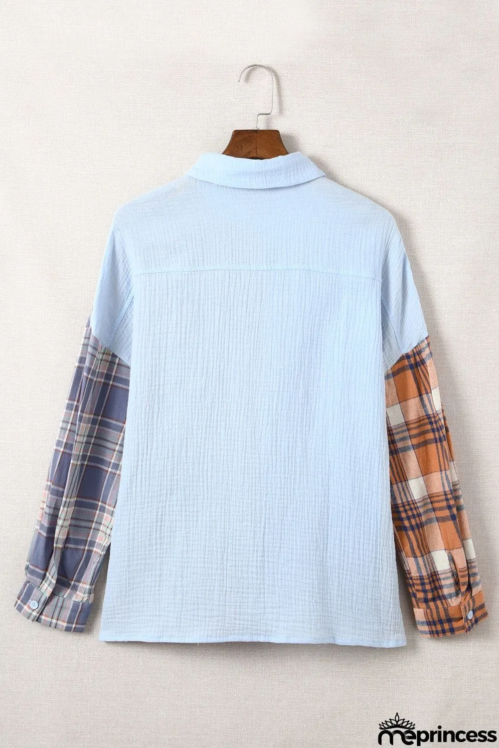 Plaid Color Block Textured Drop Shoulder Shirt Jacket