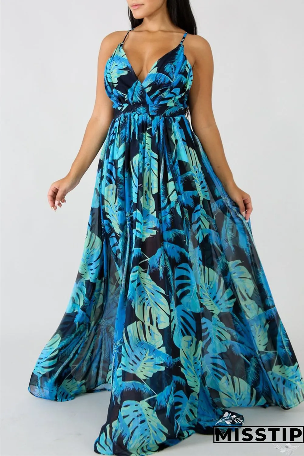 Pink Fashion Casual Print Backless V Neck Sling Dress