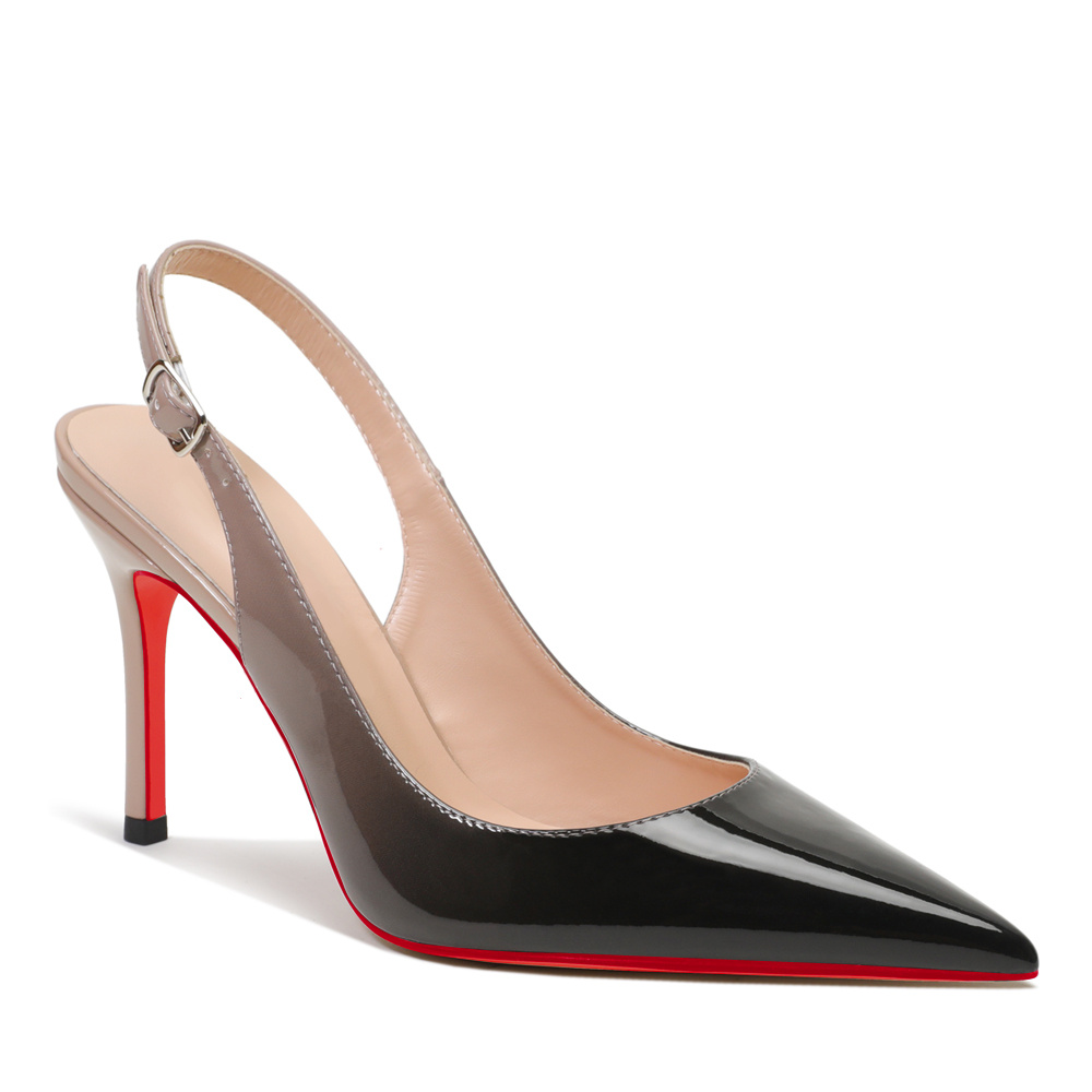 90mm Mid Heels for Women Slingback Pumps Sandals Pointed Toe Pumps Red Bottoms Shoes-MERUMOTE