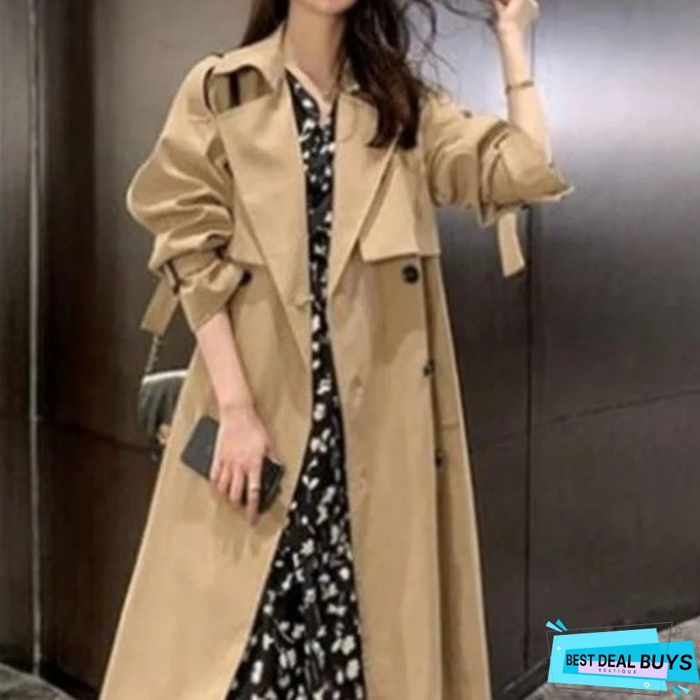 Long Loose Over-The-Knee Coat In Women's Windbreaker