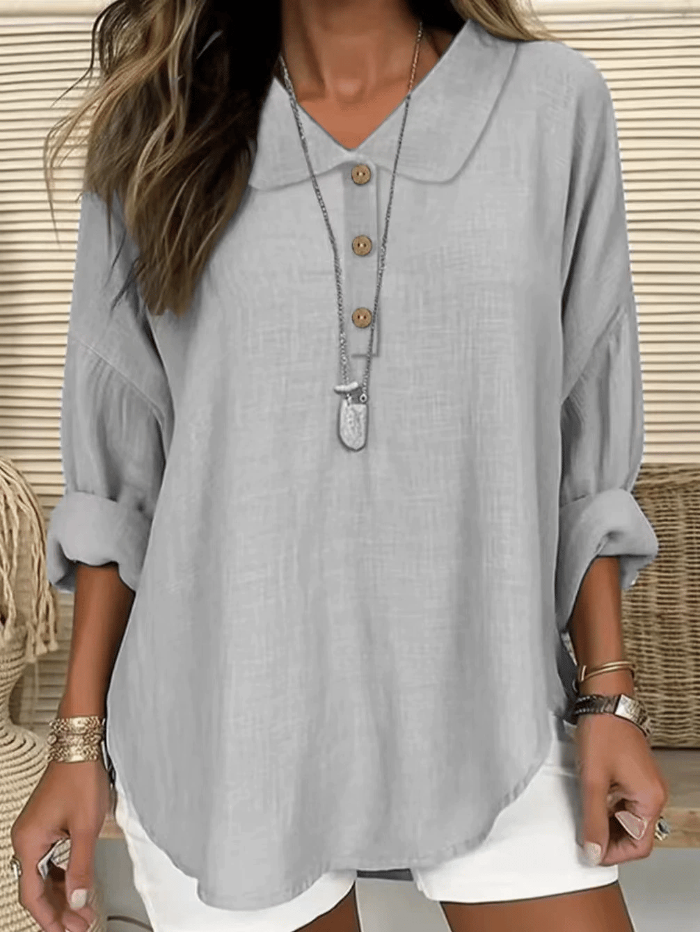 Women's Casual Lapel Button Long Sleeve Shirt 