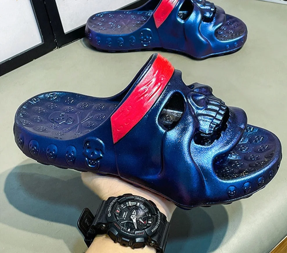 Vstacam Vintage Skull Slippers Summer Men Slippers Thick Sole Platform Cloud Slides Non slip Man Beach Sandals Outdoor Punk Skull Shoes