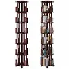 [US Local Warehouse] 6 Tier Bamboo Rotating Bookshelf on Wheels 360 Spinning Book Shelf Tower Round Revolving Bookcase Organizer Rolling Bookshelves for Small Space Corner Bedroom Office