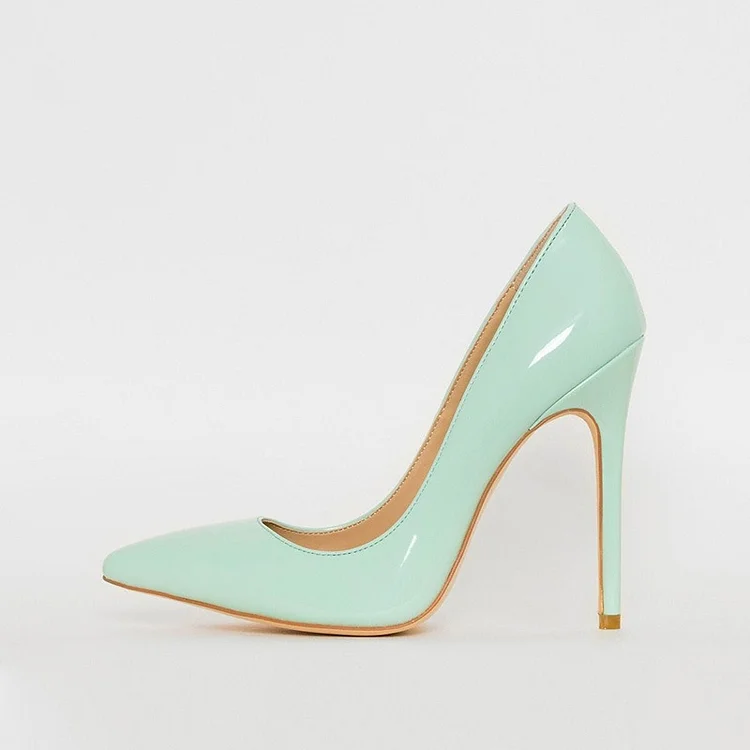 Mint Green Patent Leather Stiletto Heels Pointed Toe Pumps Shoes |FSJ Shoes