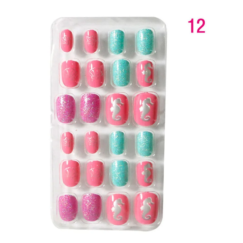 24PCS/box Children/adult Cartoon Candy Fake Nails Full Coverage Self-adhesive Nail Polish Cute Girl Manicure Decoration CL02
