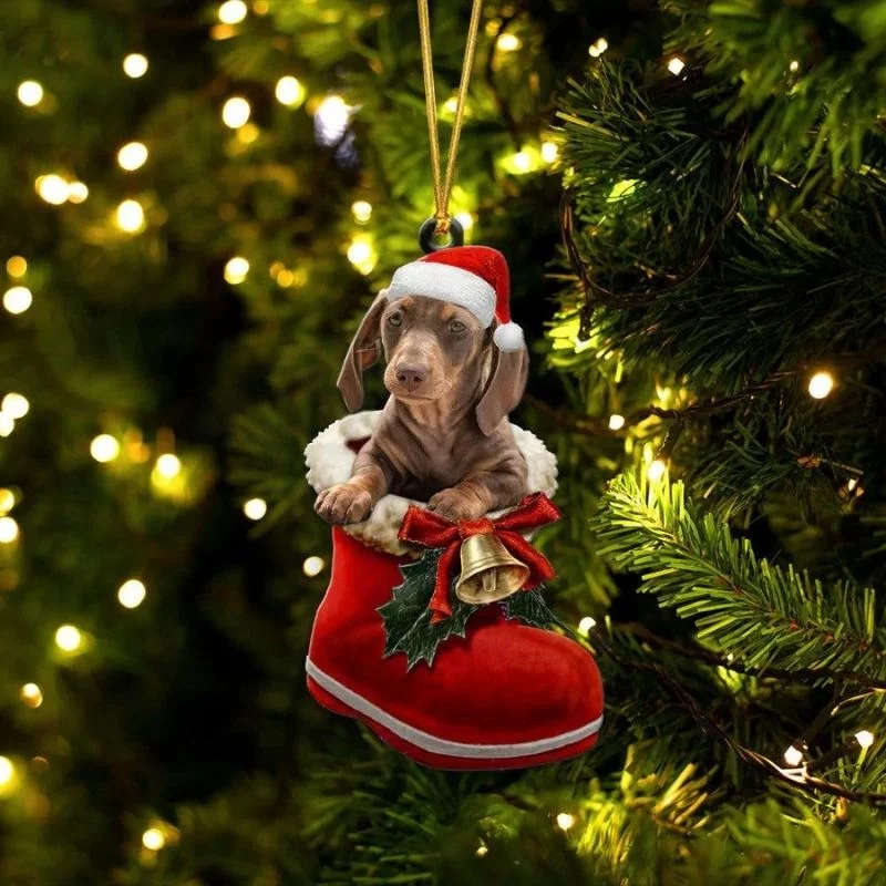 VigorDaily Dachshund Chocolate In Santa Boot Christmas Hanging Ornament SB188