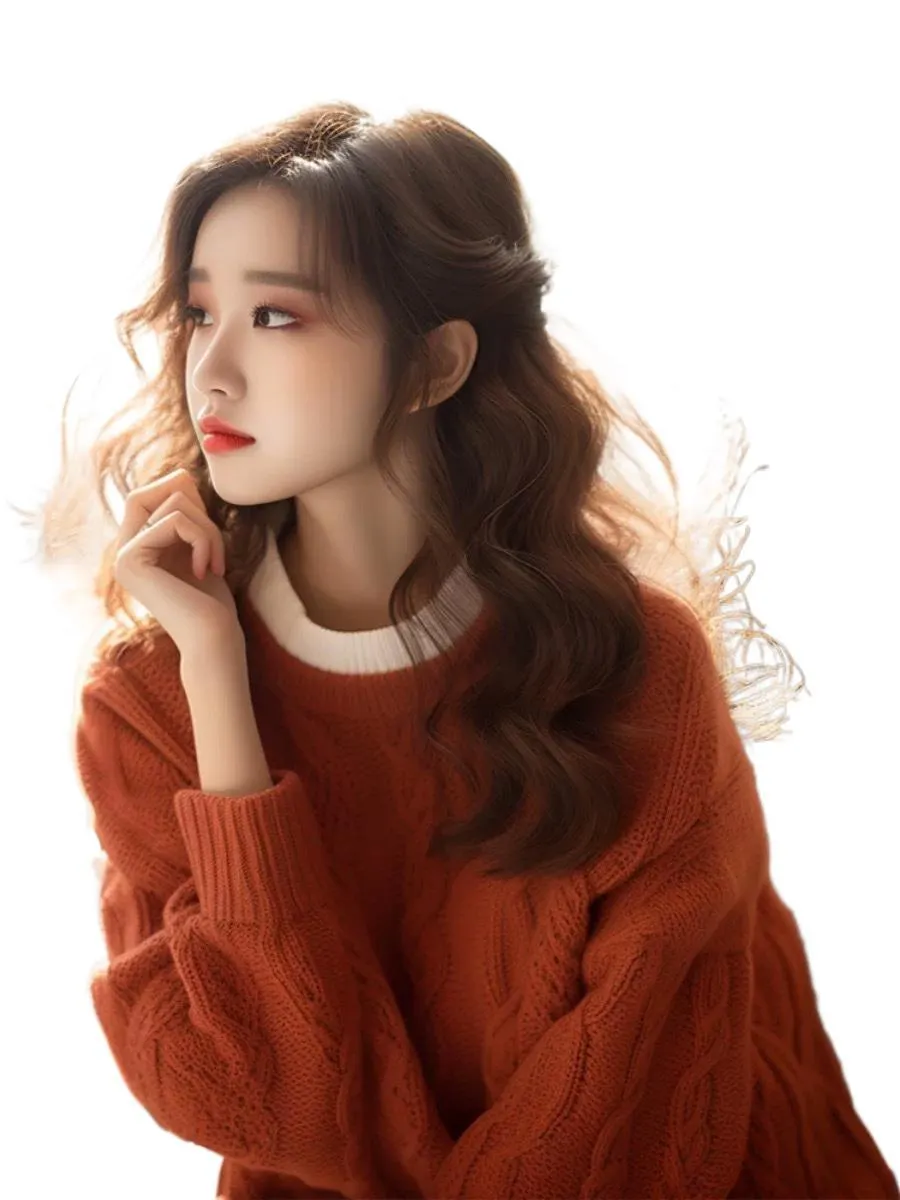 Churchf Churchf Year's Popular Beautiful Orange Round-Neck Sweater Women Wear Loose Knitting Tops In Autumn And Winter With A Small Fragrant Wind