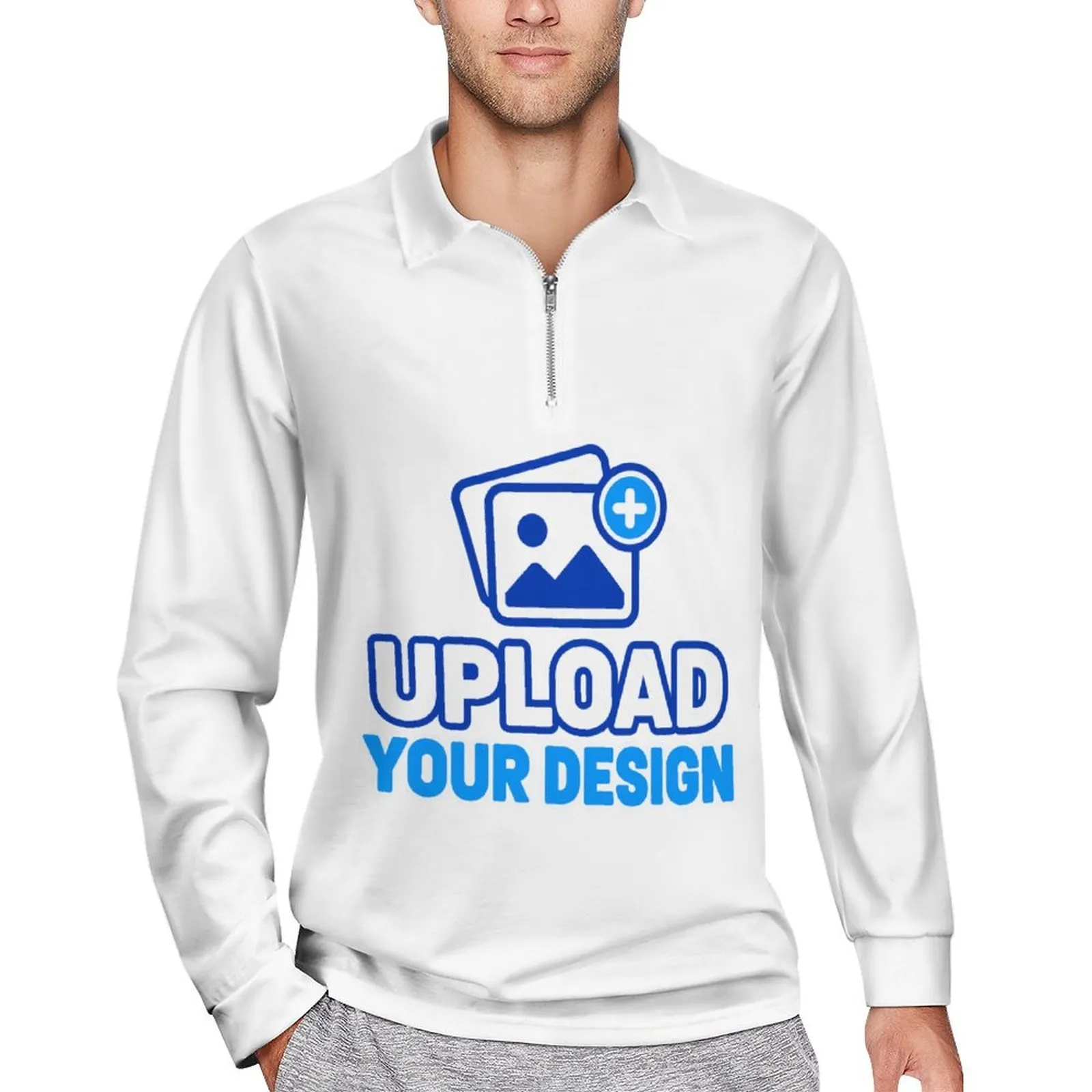 Men's Zipper Long Sleeve Polo Shirt custom product view 8