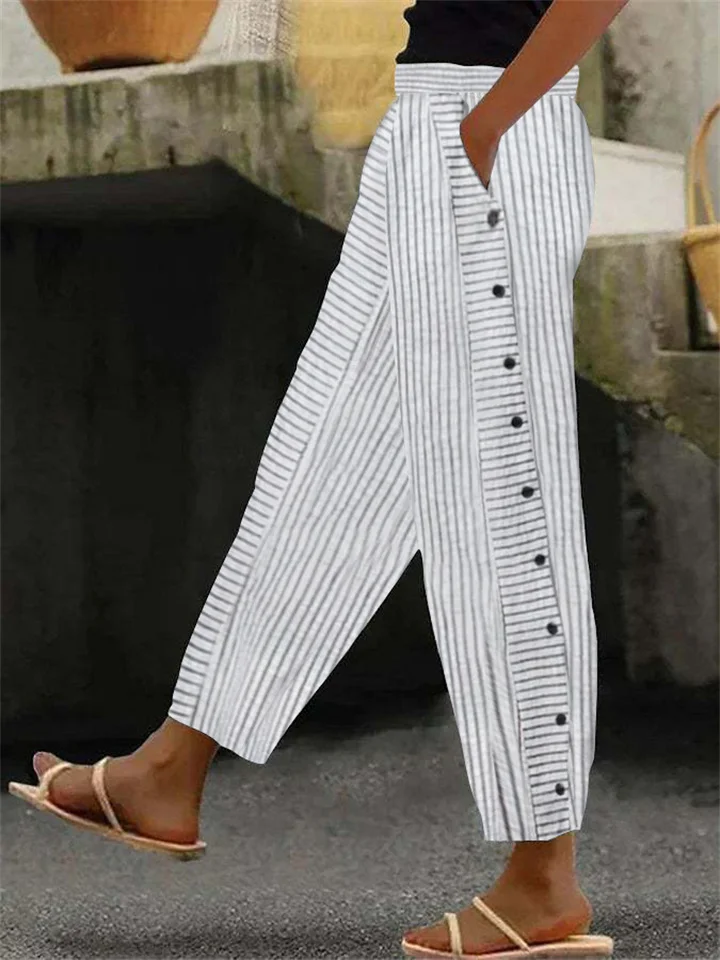 New Arrival Women's Striped Casual Long Pants Fashionable 9-Inch Slim-Fit Pants