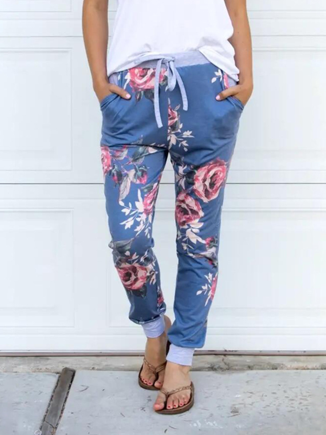 Casual Plus Size Floral Wide Leg Lounger Pants