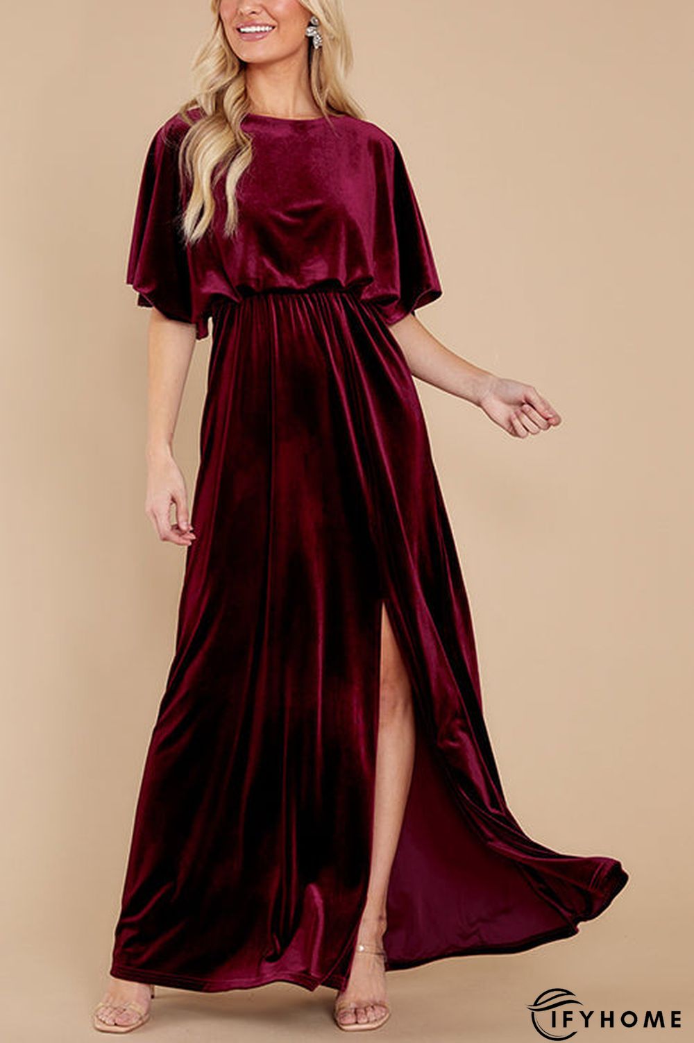 Velvet Wlastic Waist Slit Maxi Dress | IFYHOME