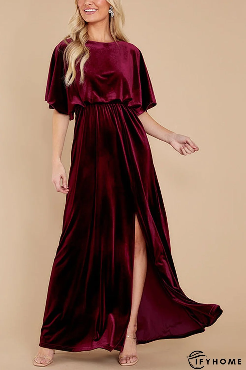 Velvet Wlastic Waist Slit Maxi Dress | IFYHOME
