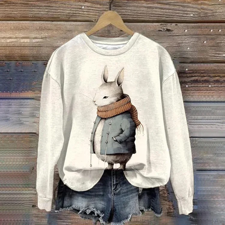 VChics Women'S Bunny Print Casual Long-Sleeved Sweatshirt