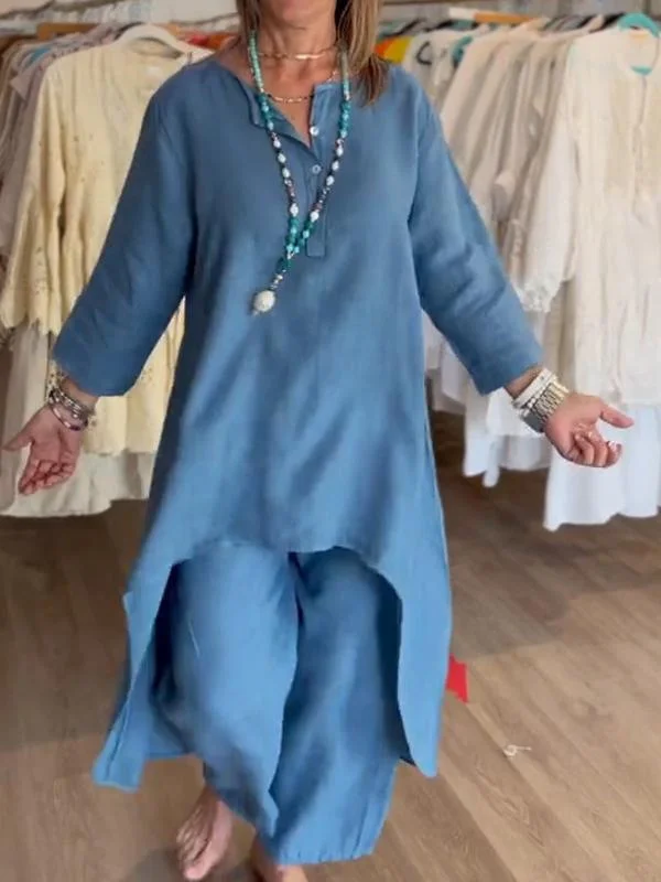 Long Sleeve Shirt Loose Pants Two Piece Set