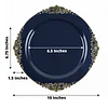 10 Pack | 10" Round Plastic Dinner Plates in Vintage Navy Blue, Gold Leaf Embossed Baroque Disposable Plates