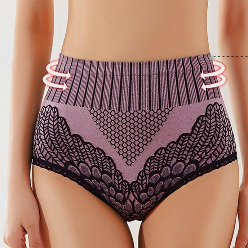 FINETOO High Waist Women Lift Up Lace Panties Slim Underpants Bodyshaper Femme Underwear Girls Honeycomb Antibacterial Pantys