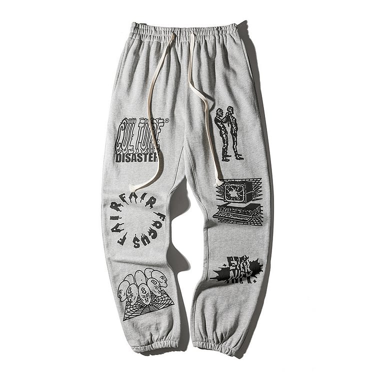 Men's Clothing Print Sweatpants Men's plus Size Retro Sports Elastic Waist Ankle Banded Pants Harajuku Style Street Trendy Casual Pants Men Pants