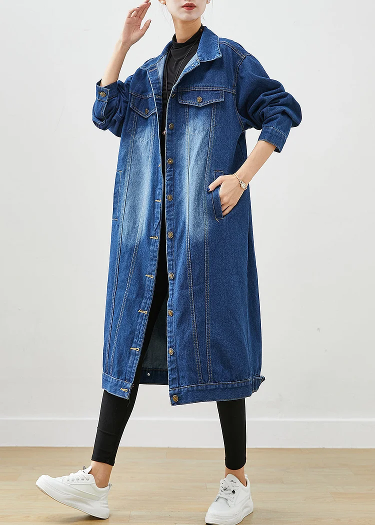 Fashion Blue Oversized Button Down Denim Trench Fall