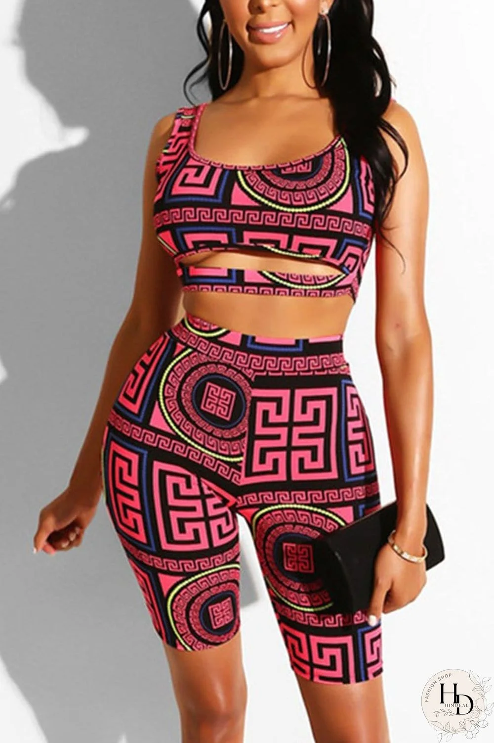 Sexy Fashion Print Sleeveless Top  Two-Pieces