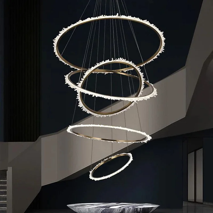 Modern Luxury Rock Crystal Multi Rings Chandelier For Staircase Foyer